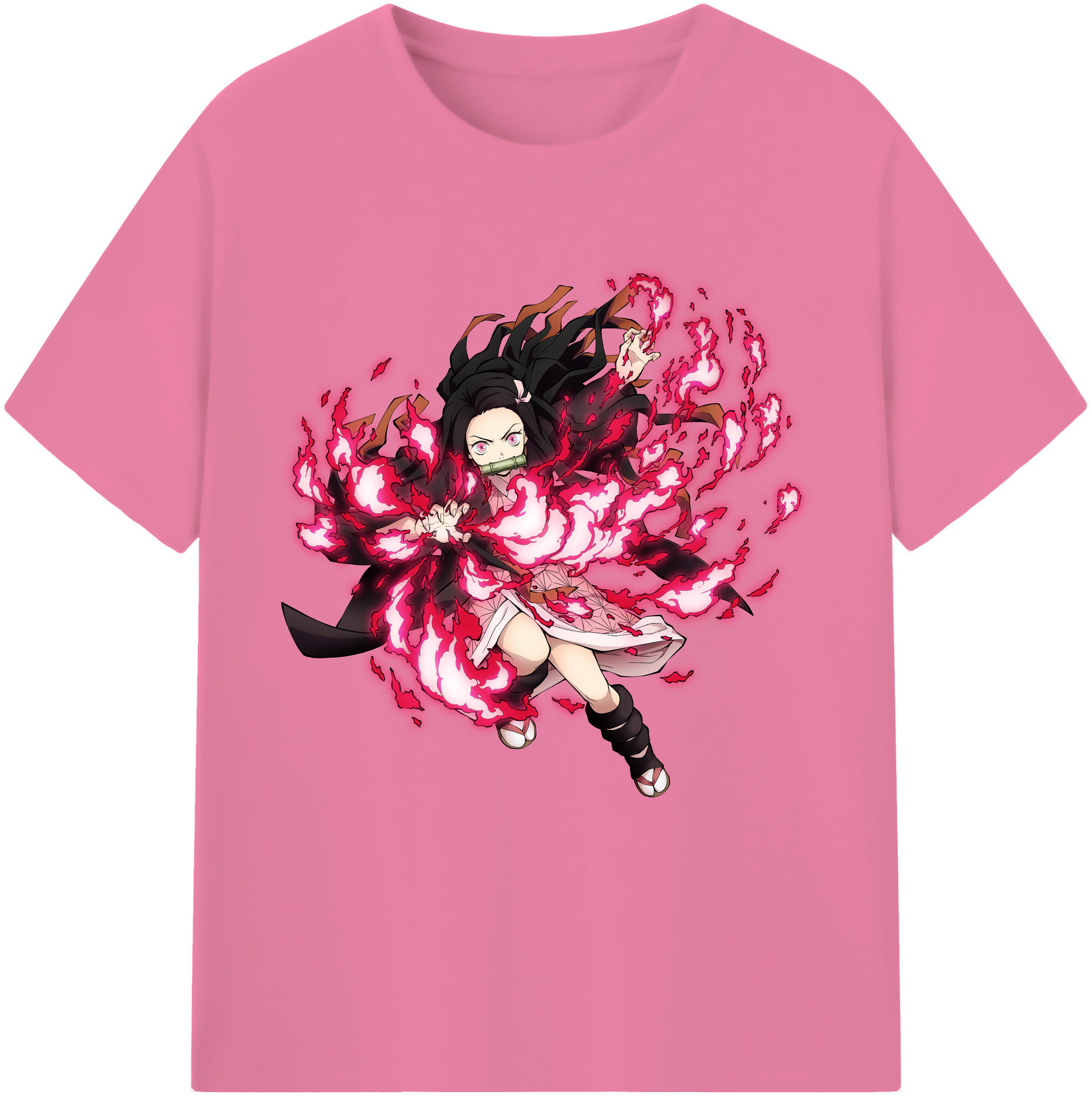 （画像用） 鬼滅の刃（きめつのやいば）竈門 禰󠄀豆子／かまど ねずこ Kamado Nezuko 綿100％半袖Tシャツ（フロントプリント）